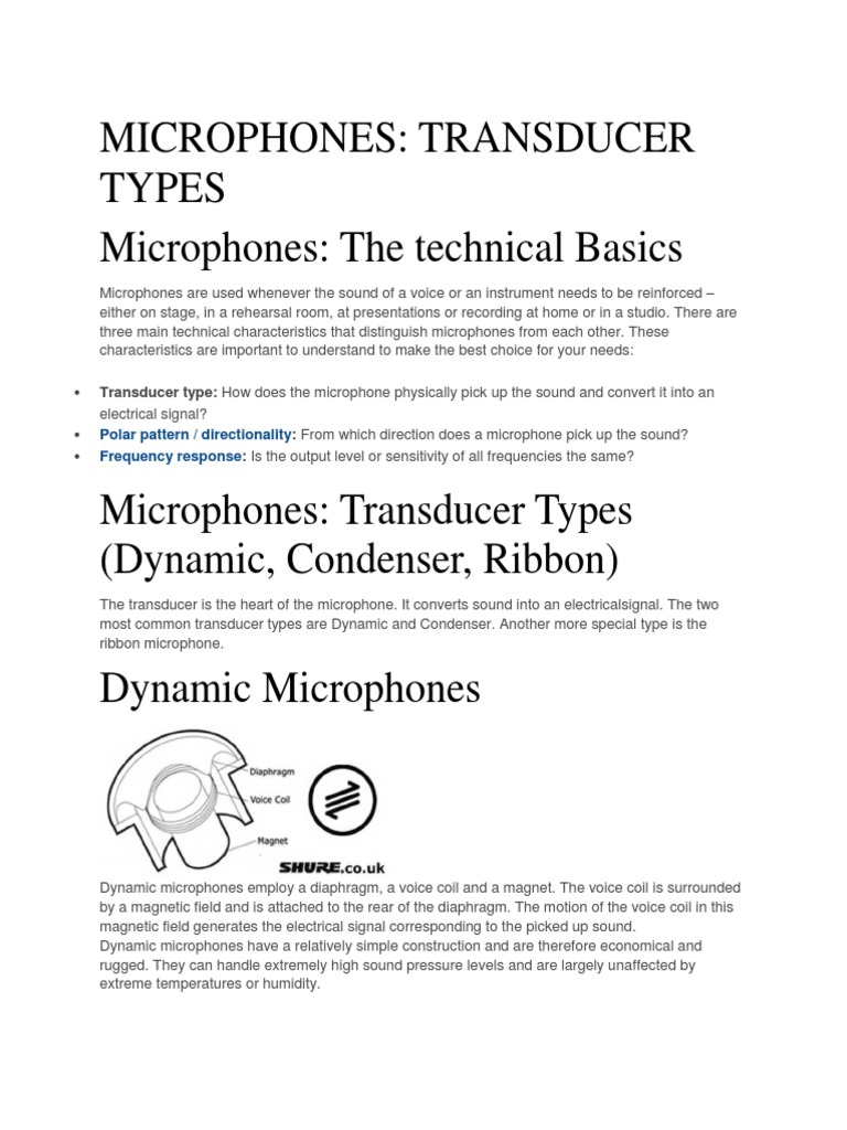 Microphones Transducer Types Microphones The Technical Basics PDF