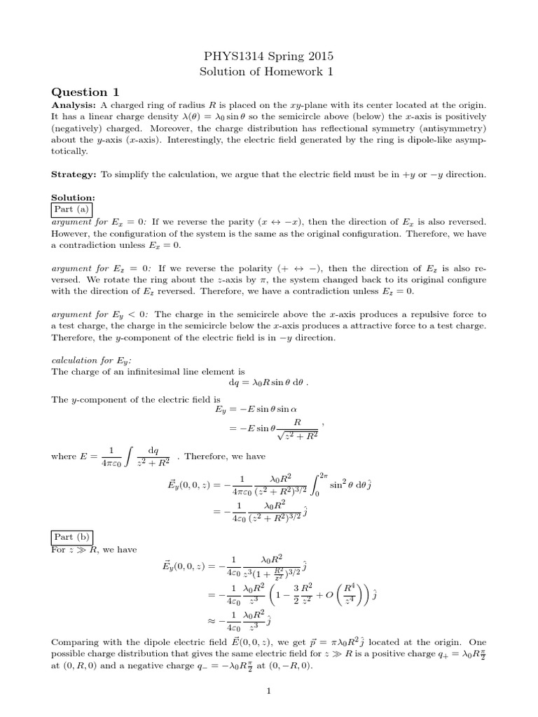 PHYS1314 Spring 2015 Solution of Homework 1 | PDF | Electric Charge ...