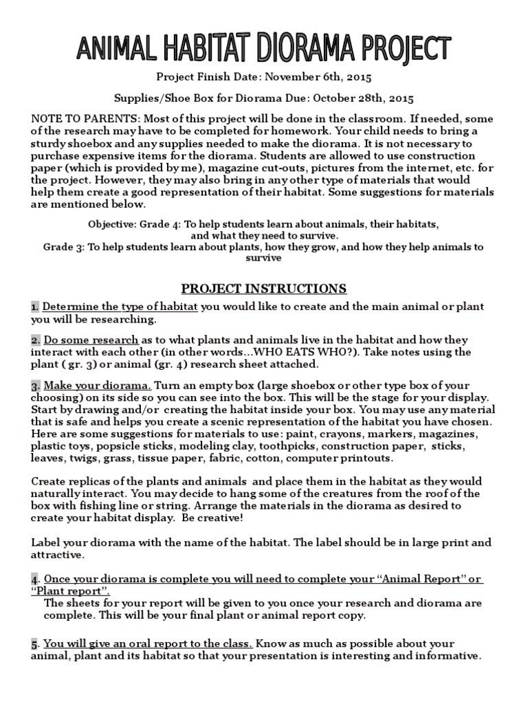 Animal Habitat Diorama Project Instructions PDF Habitat Conservation
