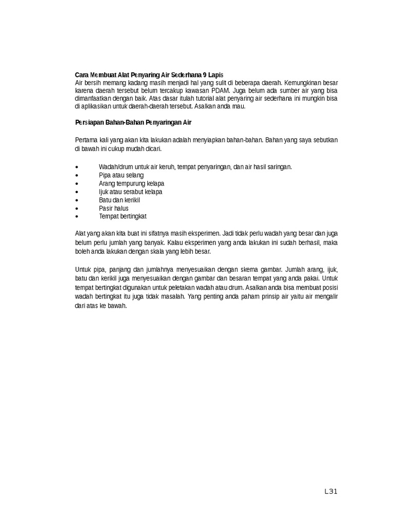 Cara Membuat Alat Penyaring Air Sederhana 9 Lapis