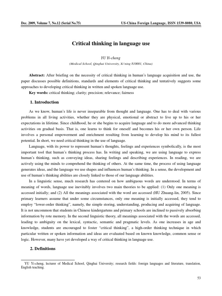 Critical Thinking in Language Use | PDF | Critical Thinking | Thought