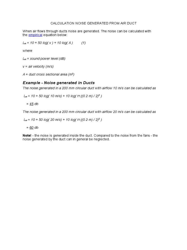Calculation Noise Generated From Air Duct | PDF | Dynamics (Mechanics ...