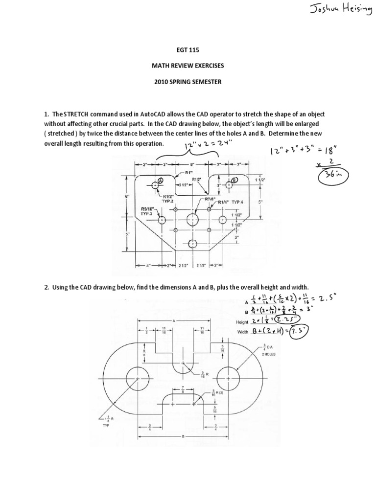 AutoCAD Math Review Exercises 2010 | PDF | Angle | Computer Aided Design