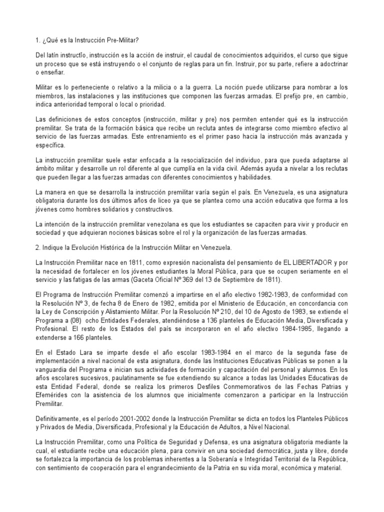 Evolución de la Instrucción Premilitar en Venezuela | PDF | Venezuela ...