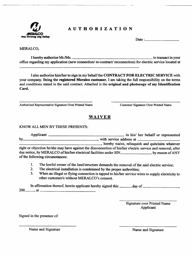 Meralco Authorization PDF