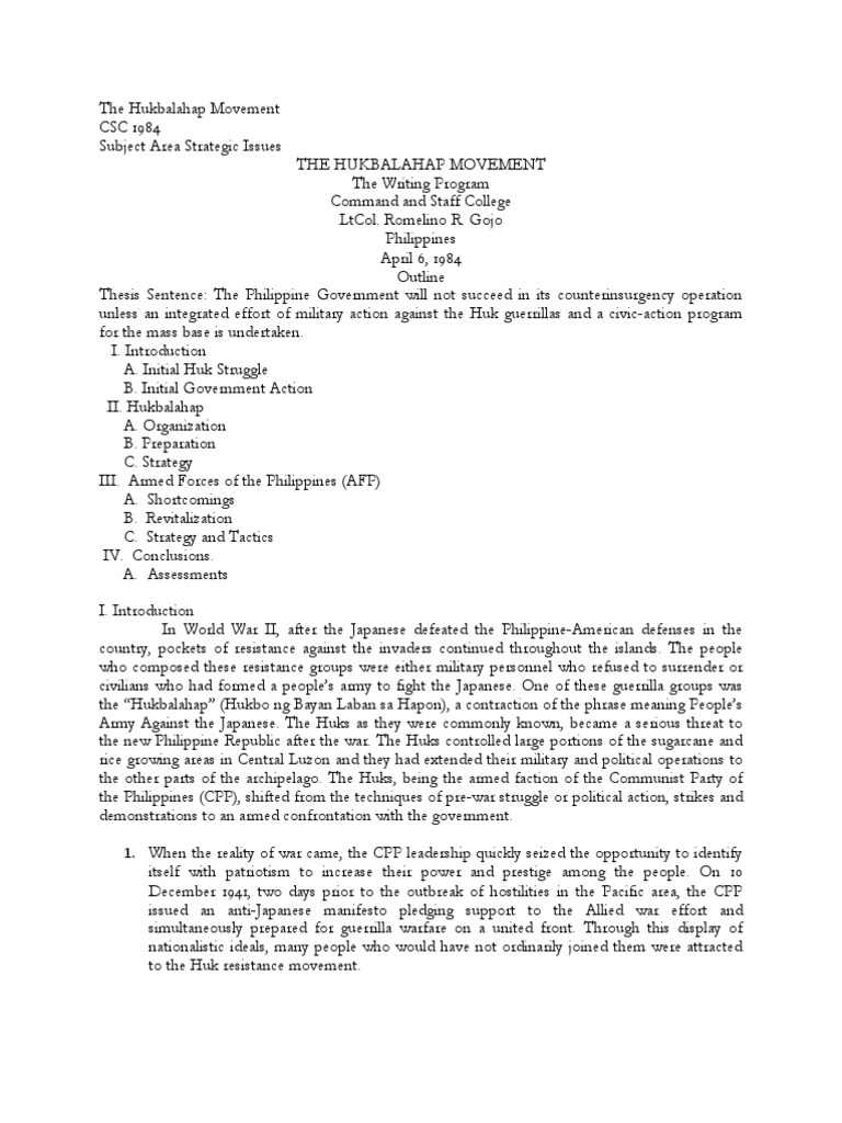 The Hukbalahap Movement | PDF | Military | Warfare