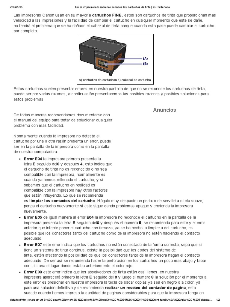 Canon No Reconoce Cartuchos De Tinta