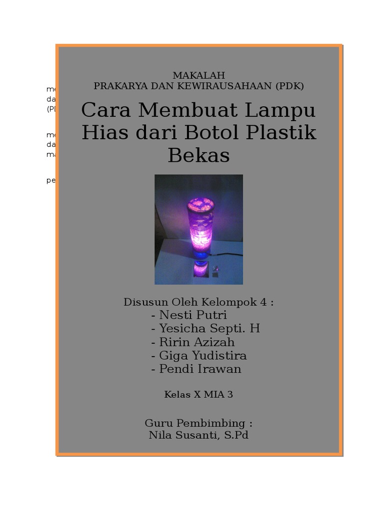 Makalah Prakarya SMA Membuat  Lampu  Hias  Dari  Botol Bekas 