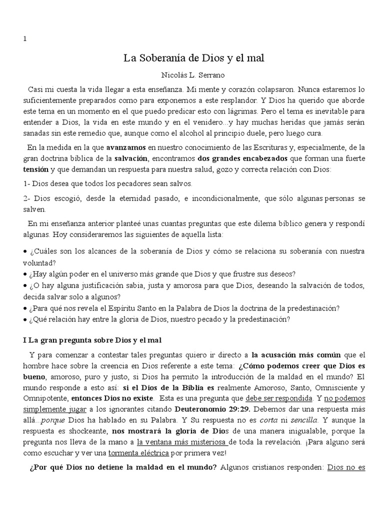 La Soberanía de Dios y El Mal - Nicolás Serrano | PDF | Libre albedrío ...