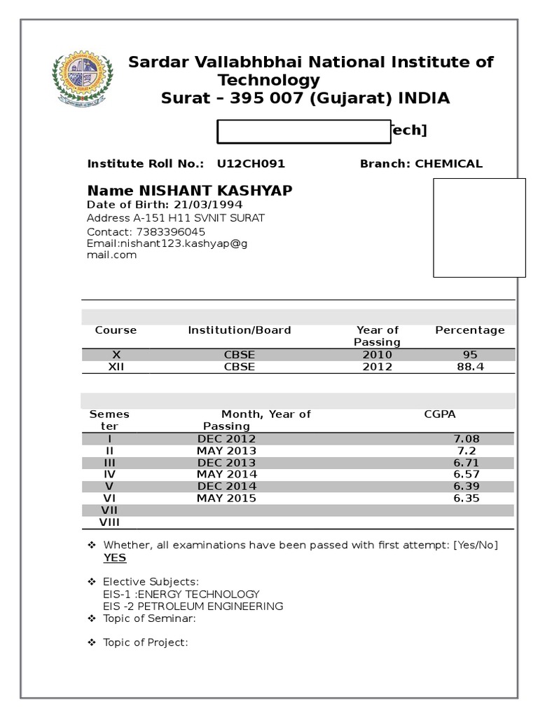Sardar Vallabhbhai National Institute of Technology Surat - 395 007  (Gujarat) INDIA | PDF | Technology & Engineering