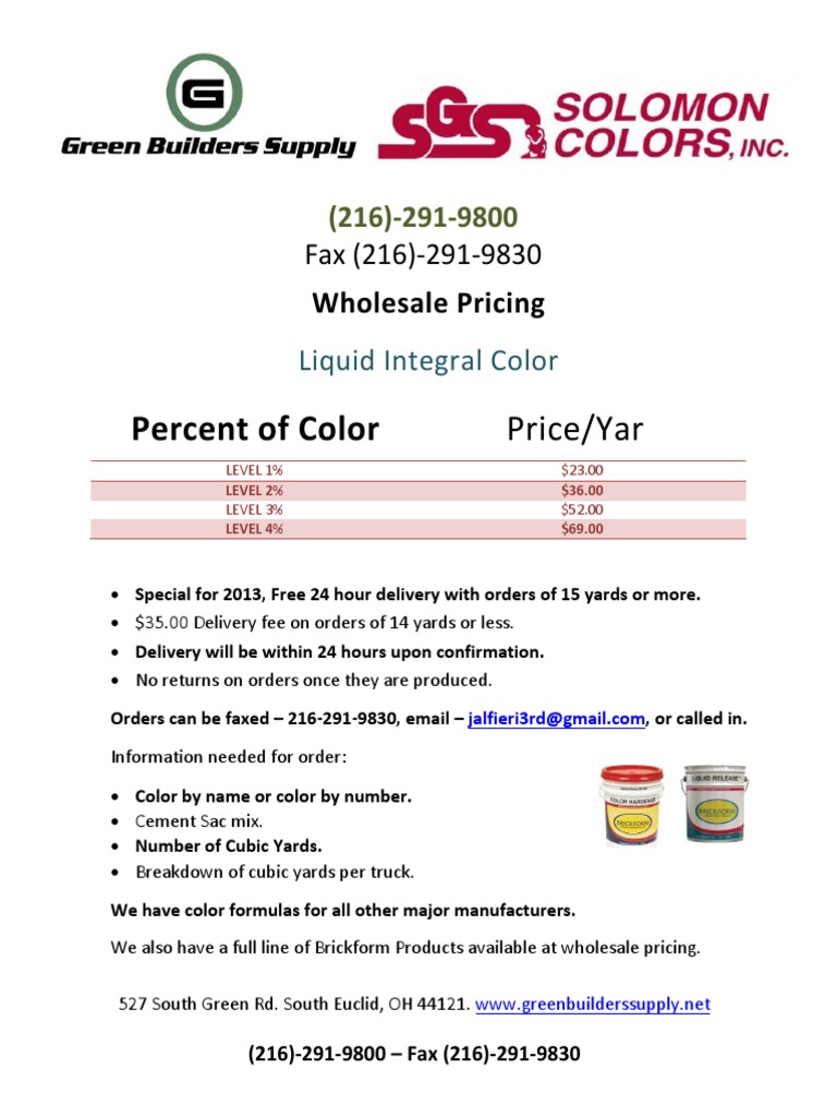 Wholesale Liquid Integral Color Pricing | PDF