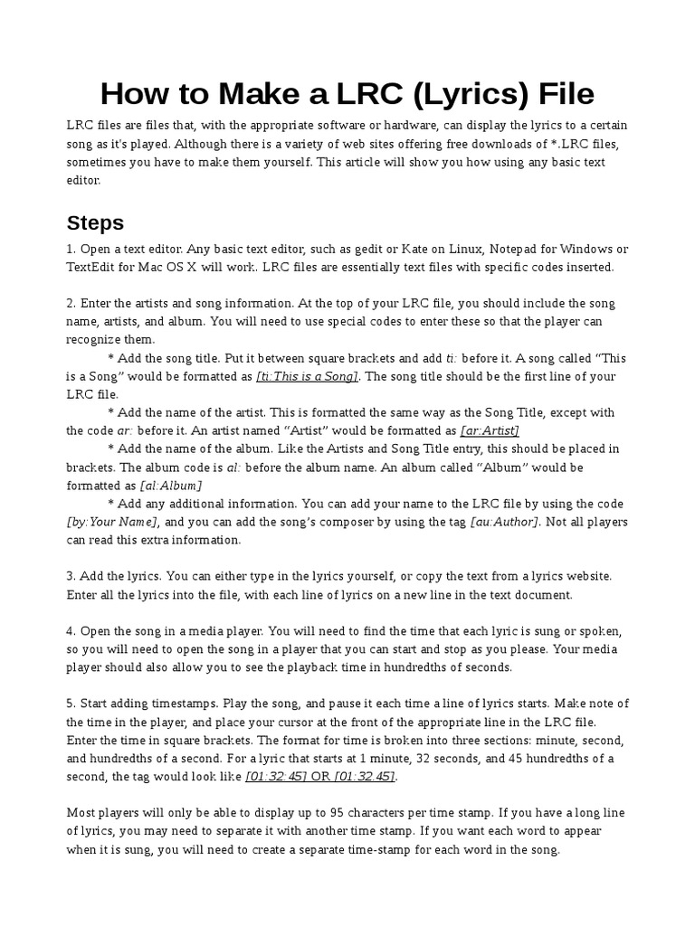 How To Make A LRC Lyrics File PDF PDF Text File Filename