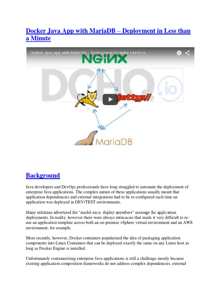 Docker Java App With MariaDB - Deployment in Less Than A Minute PDF ...