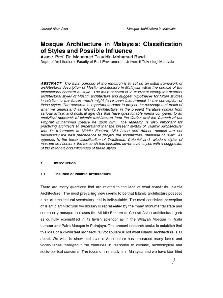 Mosque Design Styles in Malaysia | PDF | Mosque | Caliphate