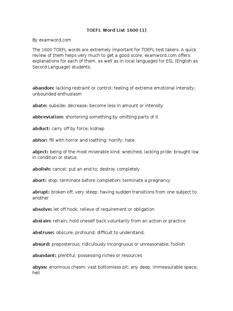 TOEFL Word List 1600 | PDF | Odor | Deception