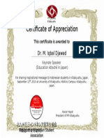 Dr. M. Iqbal Djawad Certificate of Appreciation PPI Jepang Kitakyushu