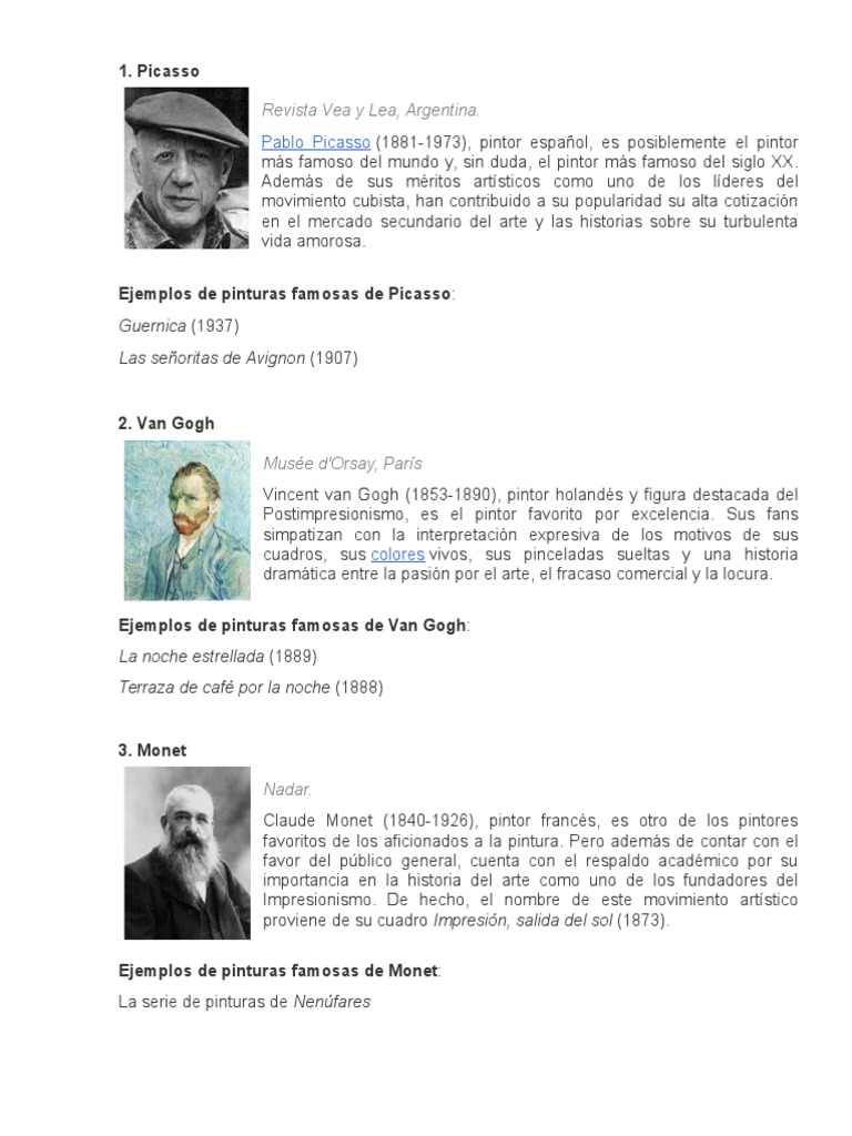 Pintor Mas Famoso De La Historia 10 Pintores Famosos | PDF | Rembrandt | Pinturas