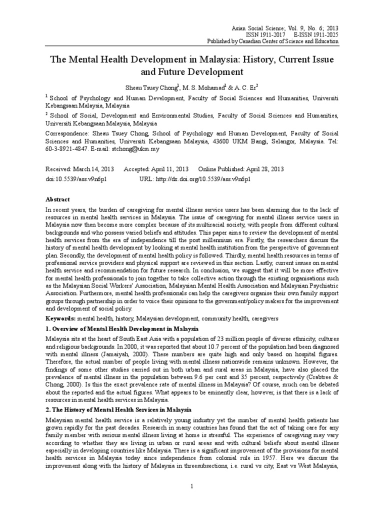 Mental Health Development in Malaysia | PDF | Mental Health | Mental ...