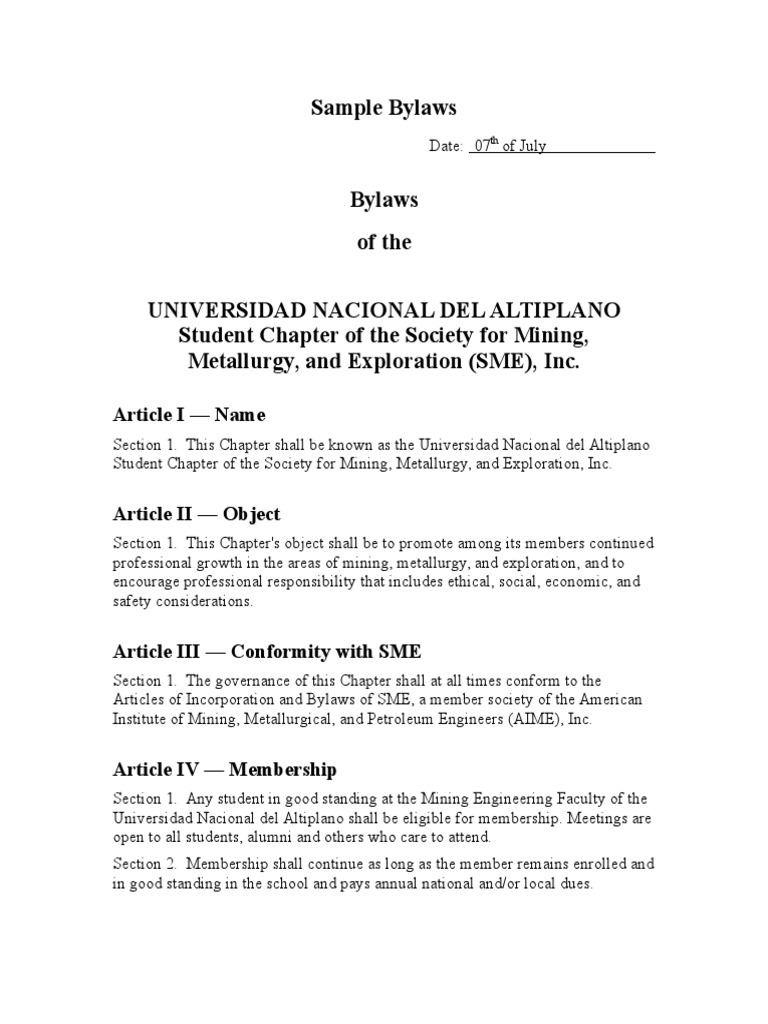 SME S Student Chapter Bylaws | PDF | Committee | Vice President Of The ...