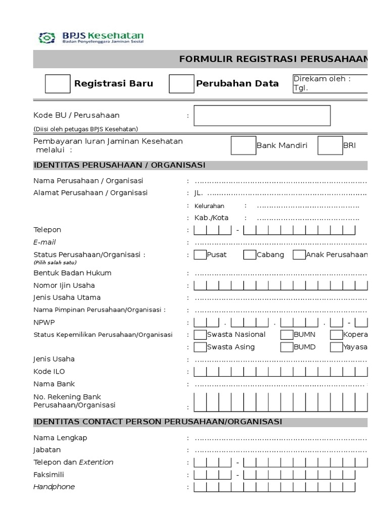 Form Registrasi BU BPJS KESEHATAN | PDF