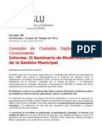 Comisión de Ciudades Digitales y Del Conocimiento: Informe: II Seminario de Modernización de La Gestión Municipal