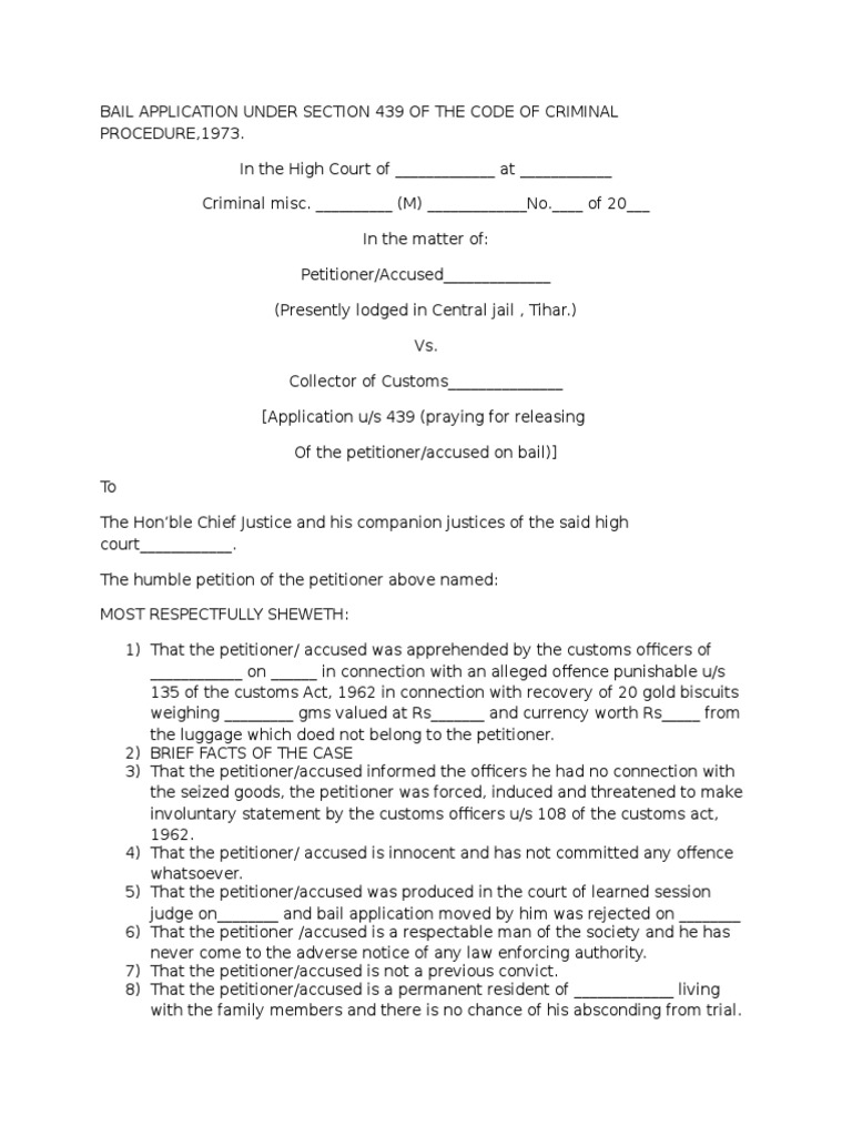 Bail Application Us 439 of CrPC