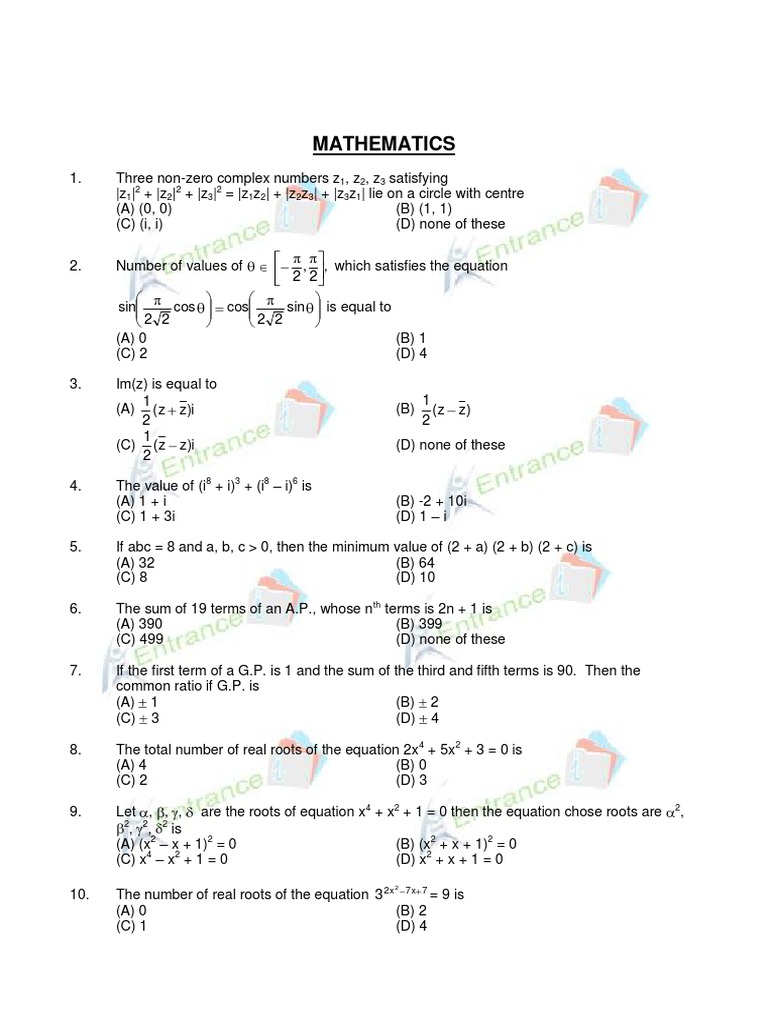 UPSEE Sample Papers 4 (UPSEE Maths Question Paper 2) | PDF ...