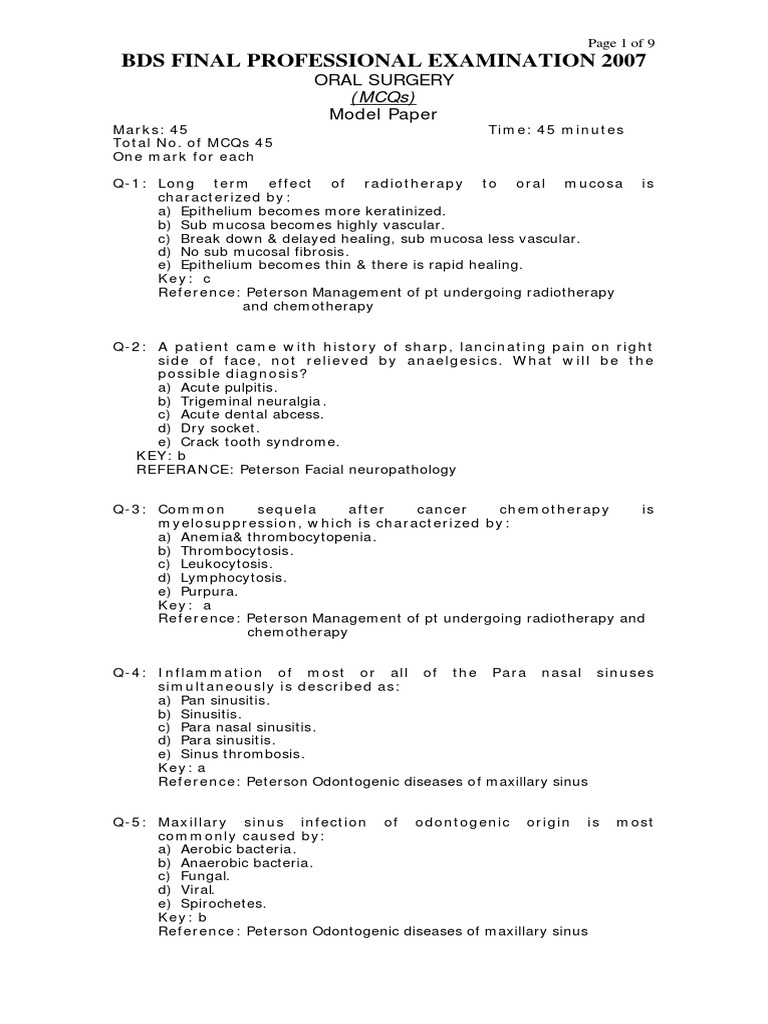 Oral Surgery MCQ (2) Anesthesia Surgery