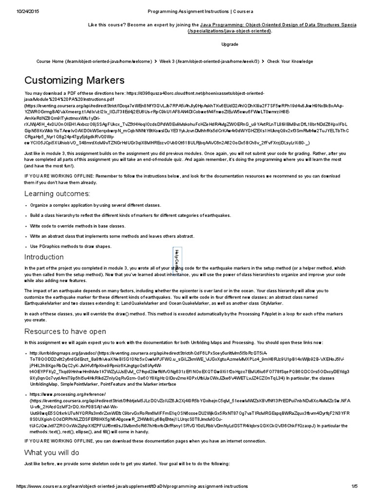 Programming Assignment Instructions Coursera PDF Class