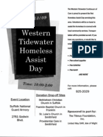 Western Tidewater Homeless Assist Day: Date: 08 / 13 / 09