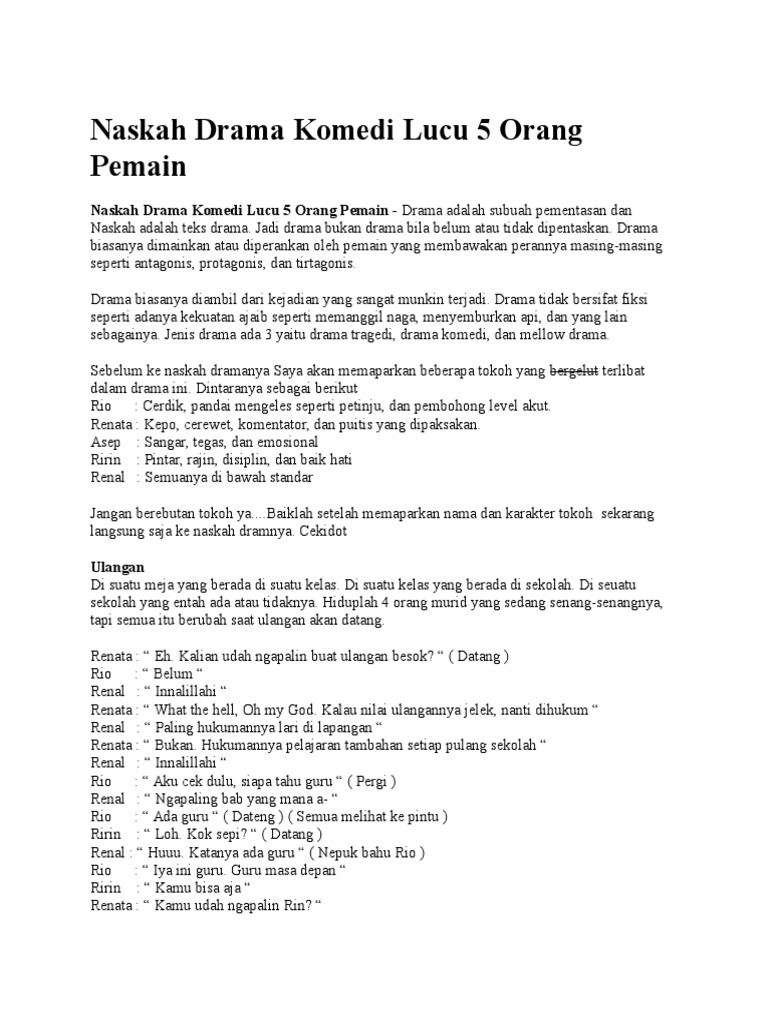 Naskah Drama Komedi Lucu 5 Orang Pemain Pdf