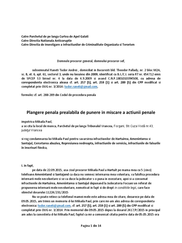 Plangere Penala Prealabila 5 Mihaila Paul Si Probe Pentru Scribd