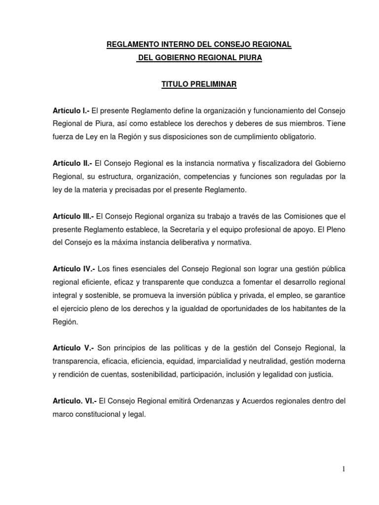 Reglamento del Consejo Regional de Piura | PDF | Regulación | Votación
