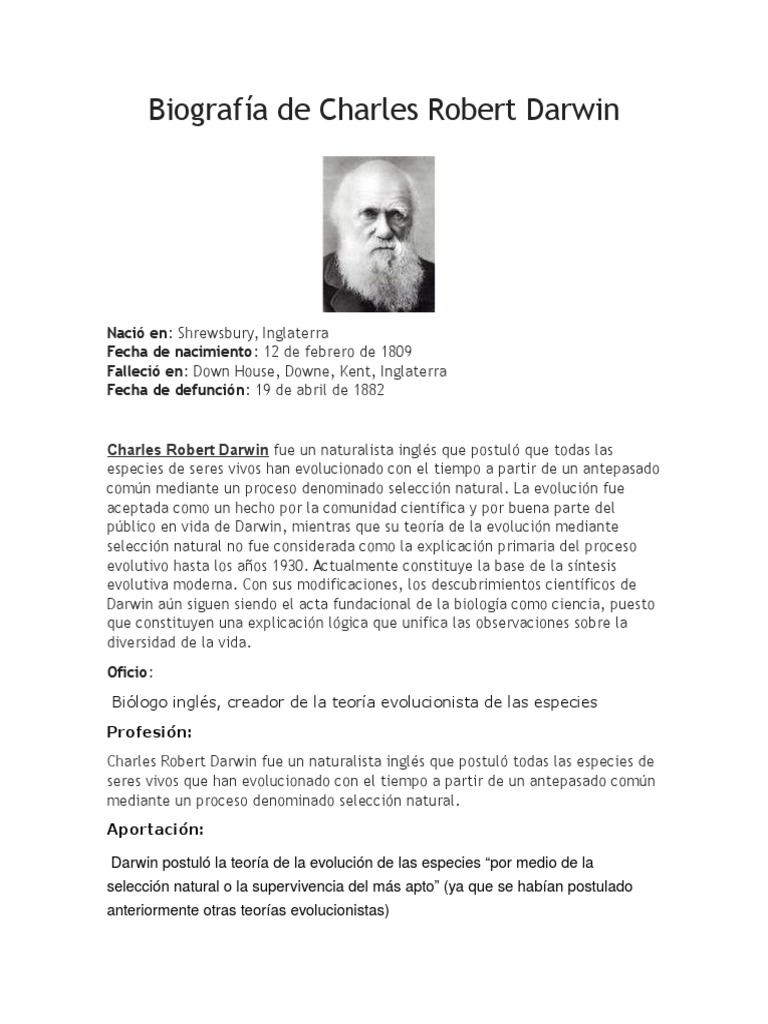 Biografía de Charles Robert Darwin Charles Darwin