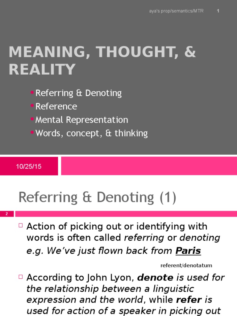 Meaning, Thought, & Reality Semantics Noun Free 30day Trial Scribd