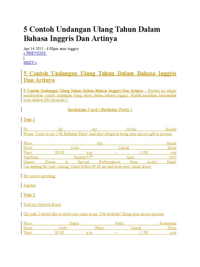 47 Contoh Undangan Ulang Tahun Informal Dalam Bahasa Inggris Gratis