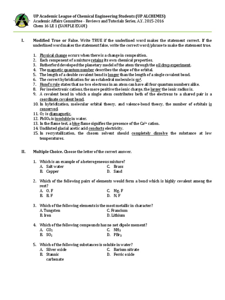 Chem 16 LE-1 Samplex | Download Free PDF | Chemical Bond | Covalent Bond