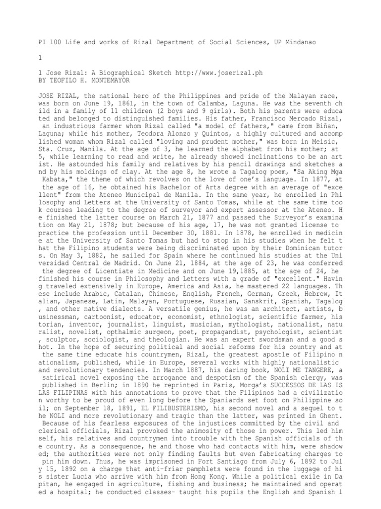 2098810 Jose Rizal Biographical Sketch | Philippines
