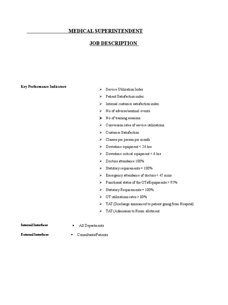 Medical Superintendent job Health Care Public Health