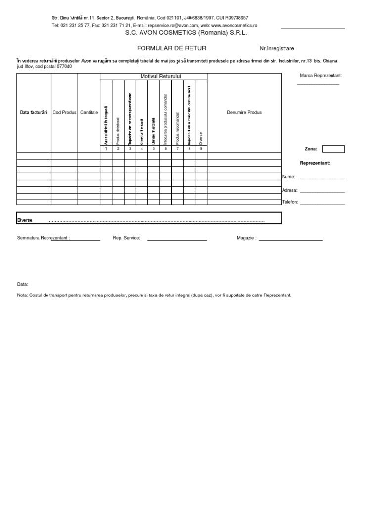 Formular Retur | PDF