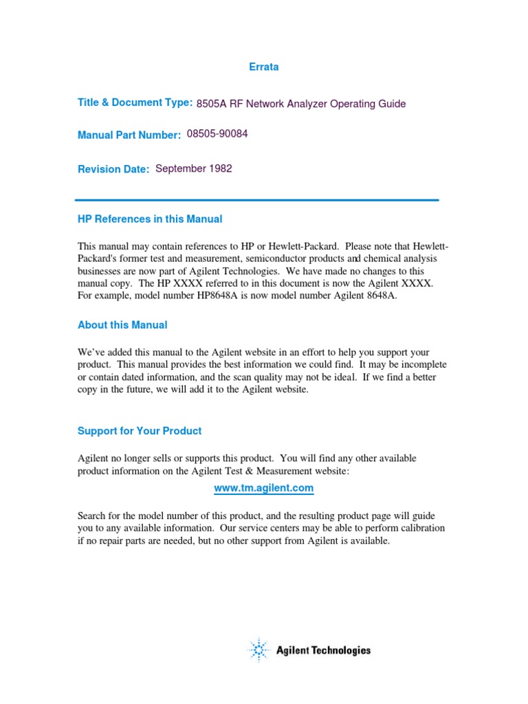 HP 8505A Manual Errata | PDF
