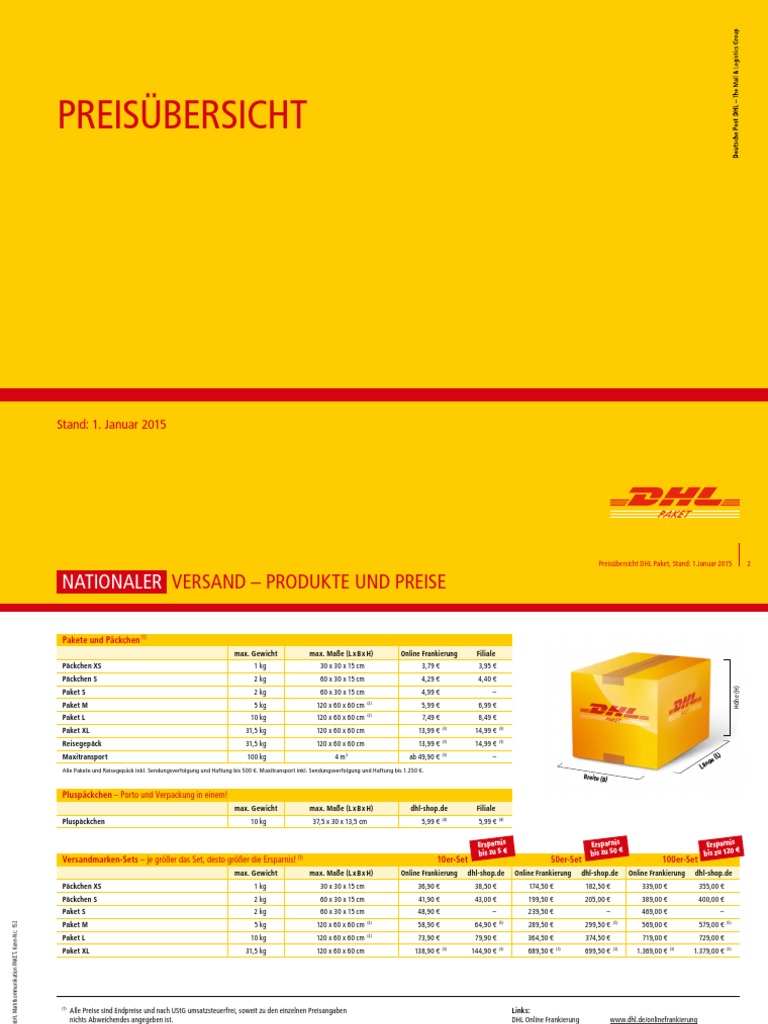 Dhl Paket Preisuebersicht 012015