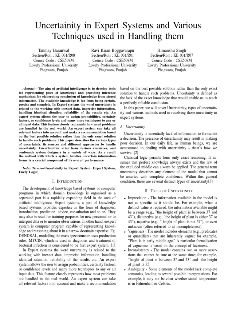 Handling Uncertainty in Expert Systems | PDF | Uncertainty | Vagueness
