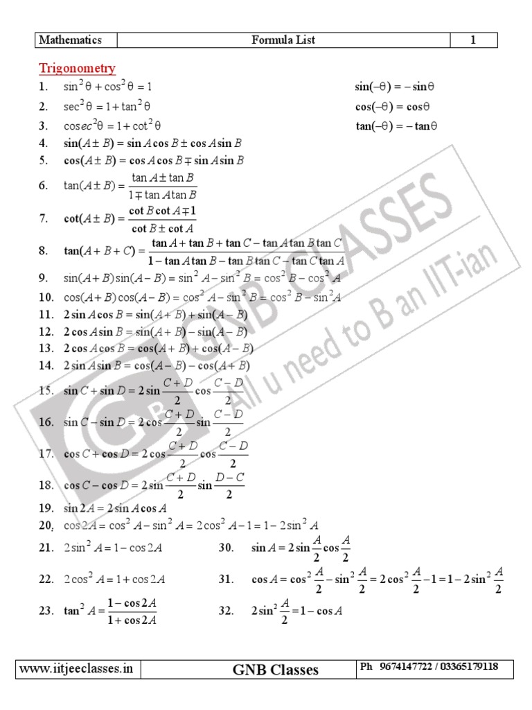 Formula List | PDF