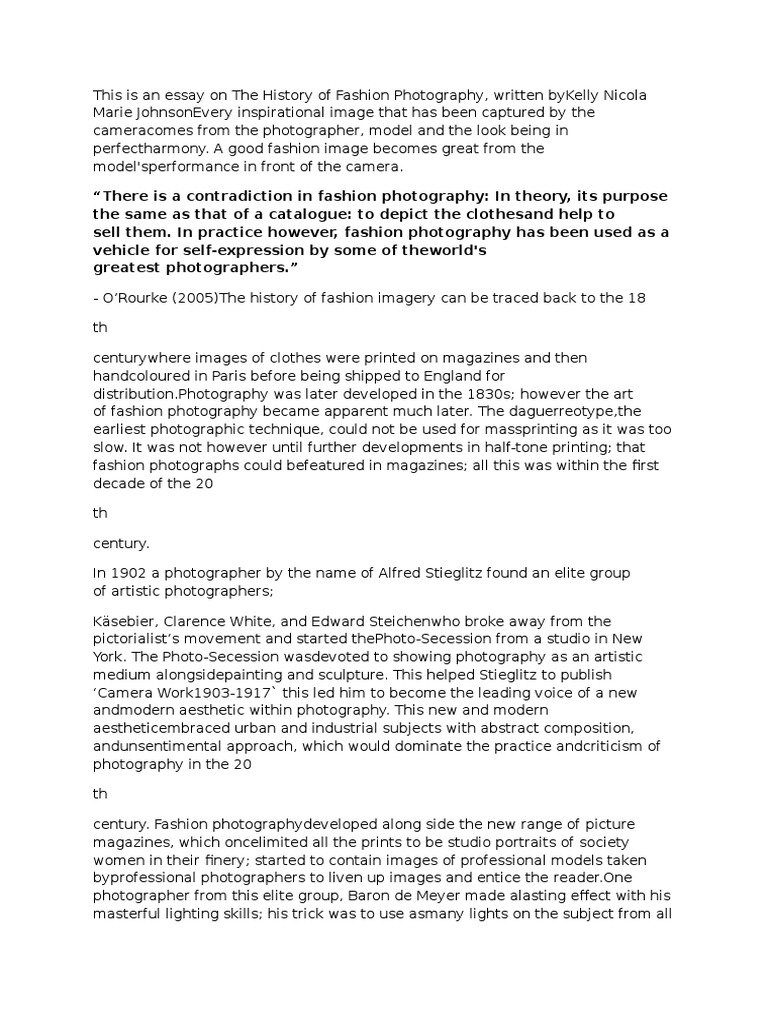 This is an Essay on the History of Fashion Photography Cultural