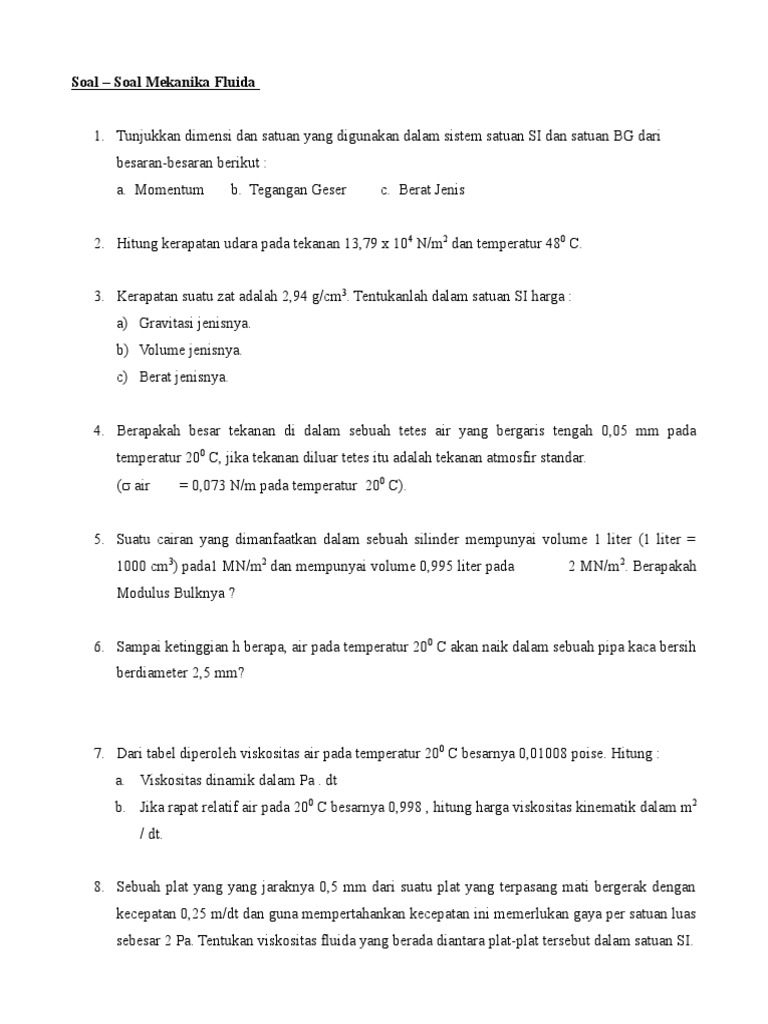 Soal Soal Mekanika Fluida