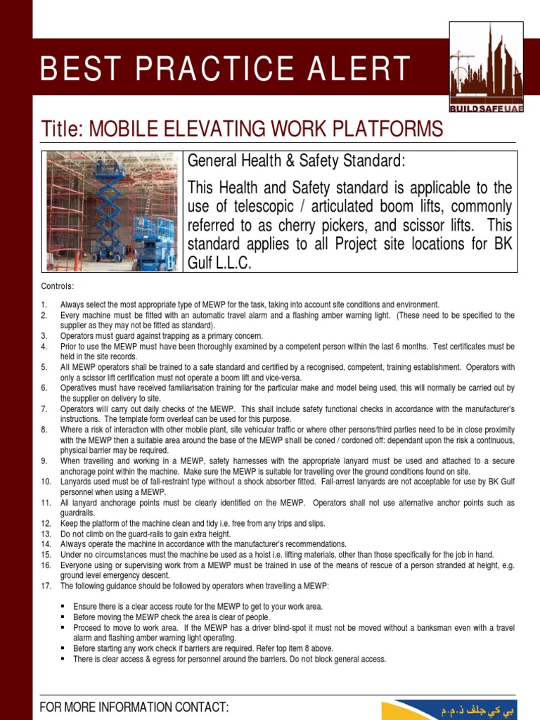 189 Bsu Best Practice Alert Mobile Elevating Work Platforms Safety