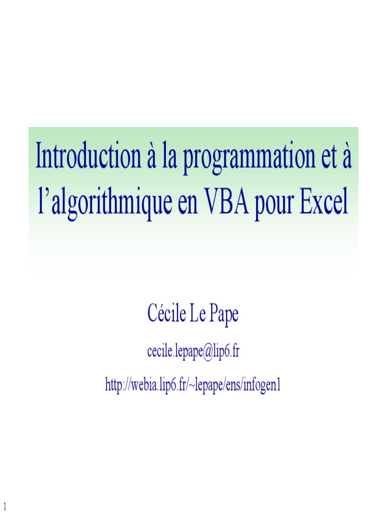 Cours VBA | PDF | Visual Basic for Applications | Microsoft Excel