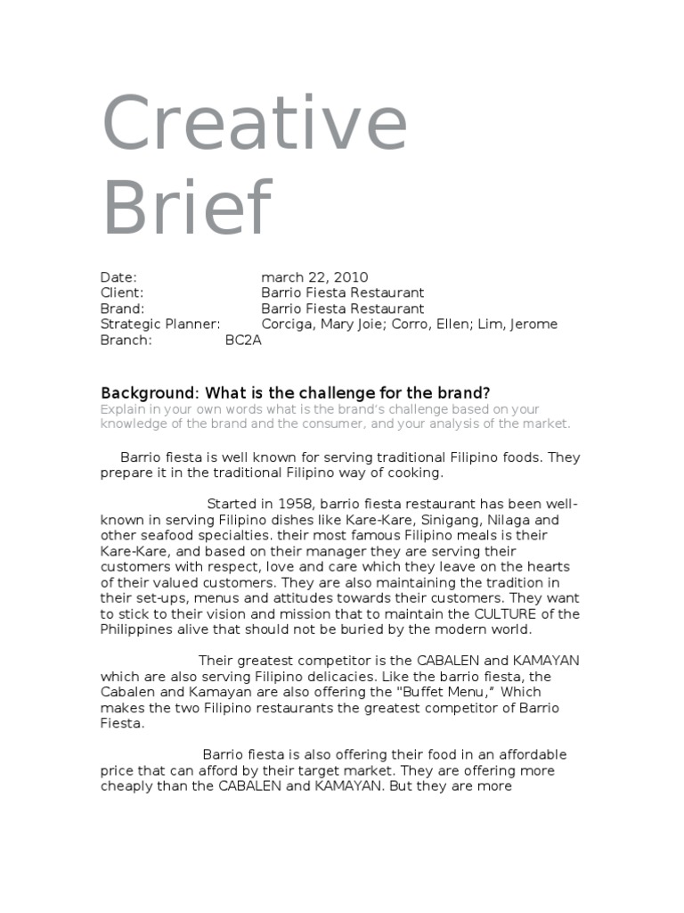 Creative Brief PDF Restaurants Menu