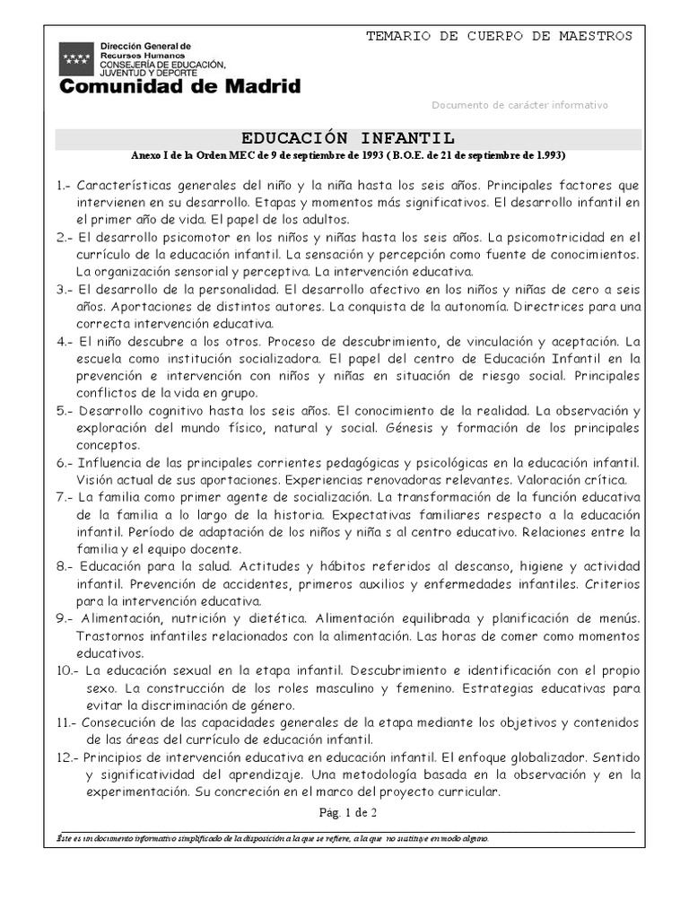 Temario oposiciones infantil | Jardín de infancia | Comunicación